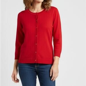 Christopher & Banks Medium Red 3/4 Sleeve Button Front Cardigan Sweater